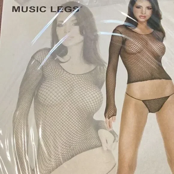 NWT Music Legs 9593 Long Sleeve Diamond Net Top Shirt & Thong Small - Picture 7 of 8